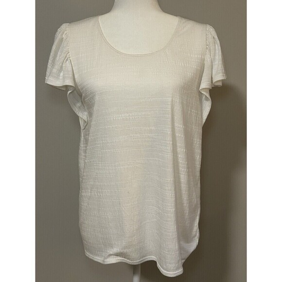 MAX STUDIO Ruffle Sleeve Scoop Neck Textured Cream Top Medium - Picture 1 of 8